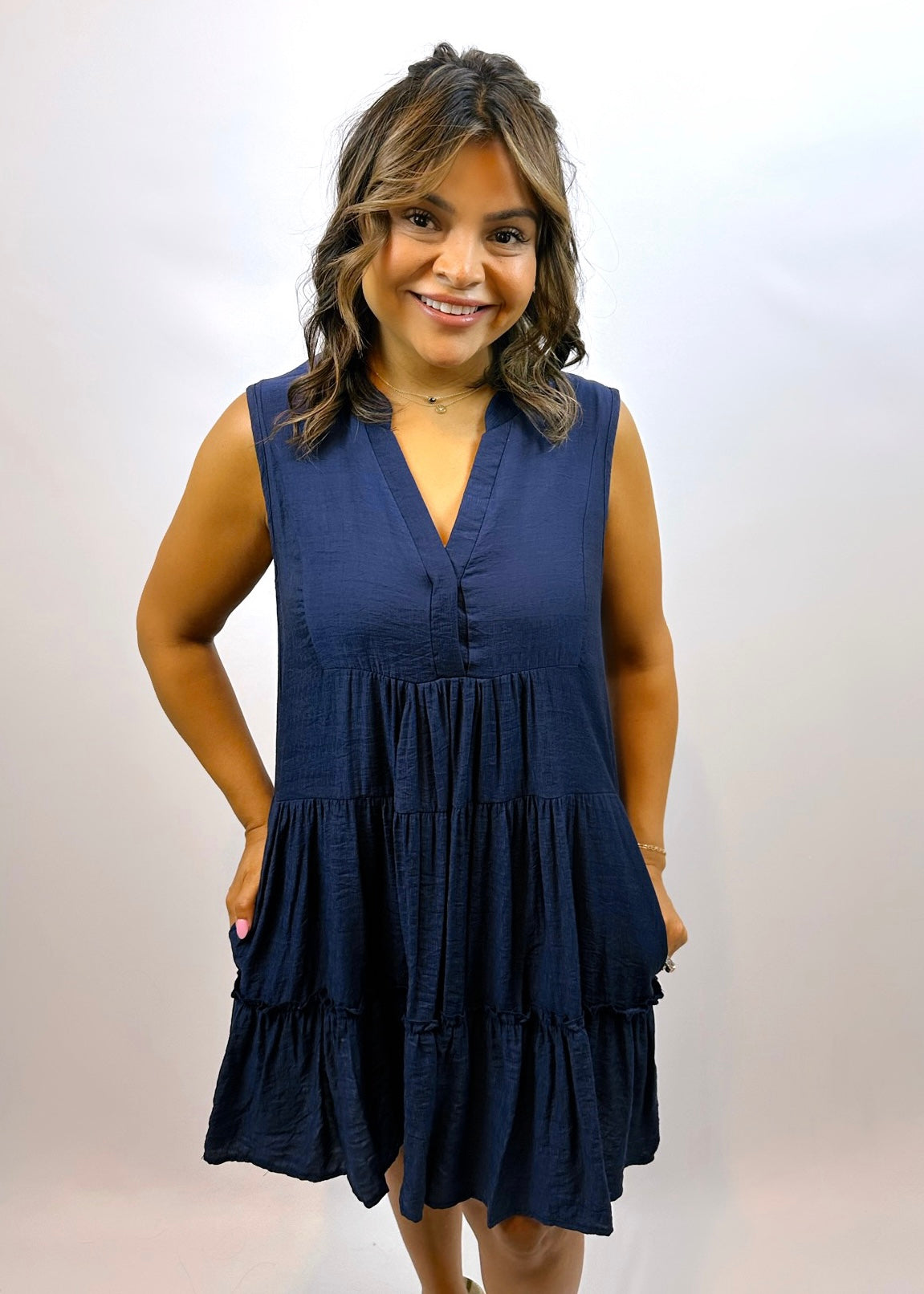 Sleeveless Ruffle Dress | Navy - CC Boutique