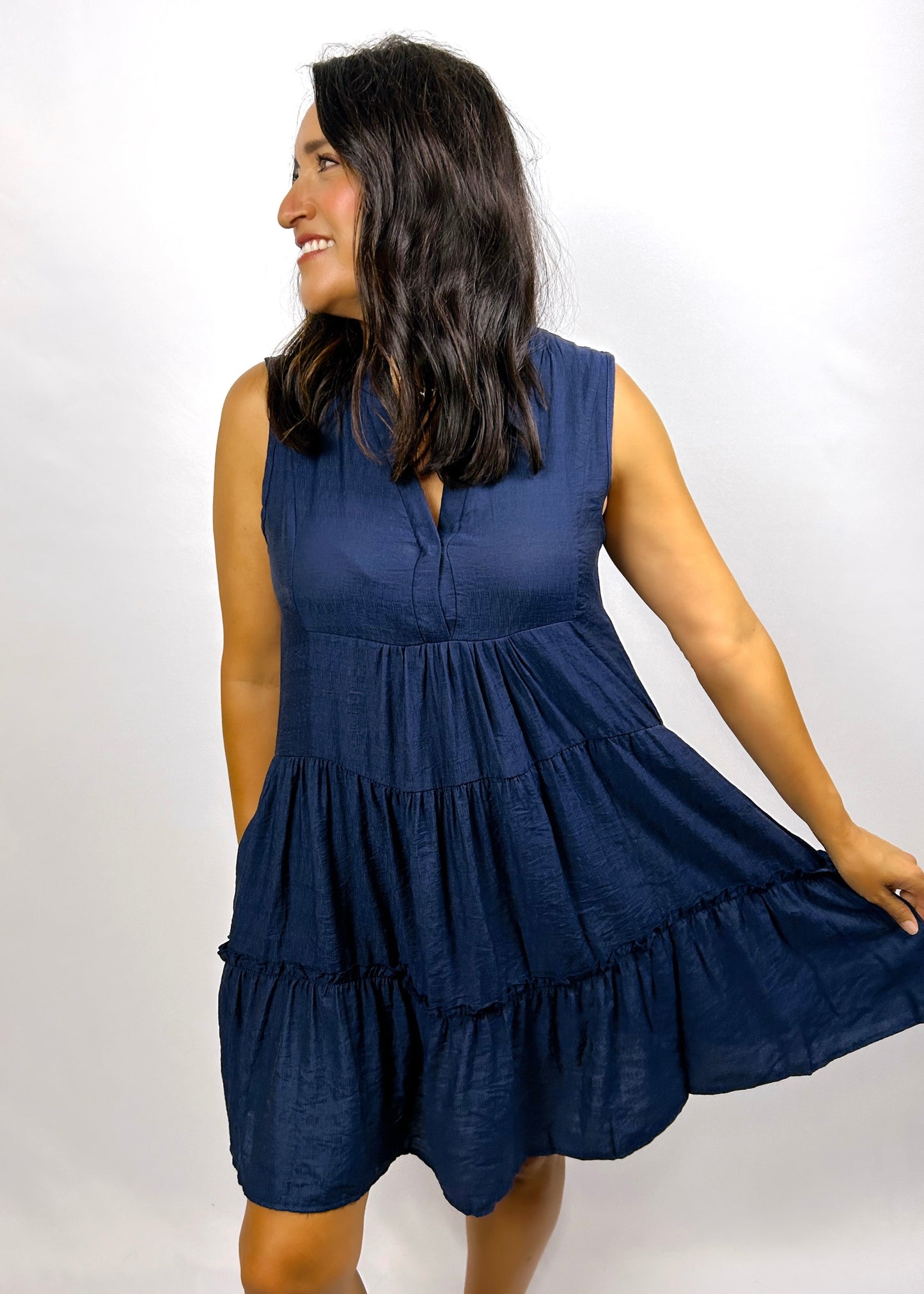 Sleeveless Ruffle Dress | Navy - CC Boutique
