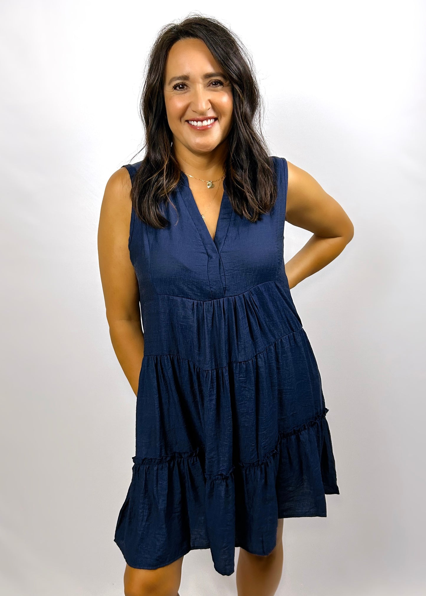 Sleeveless Ruffle Dress | Navy - CC Boutique