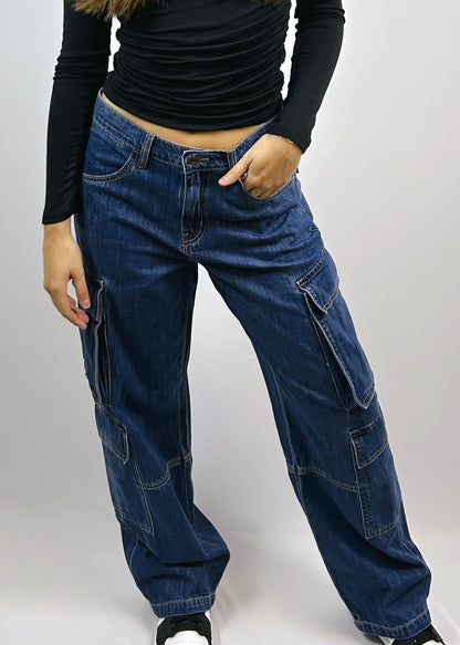 Dark Denim Vintage Cargo Jeans - CC Boutique