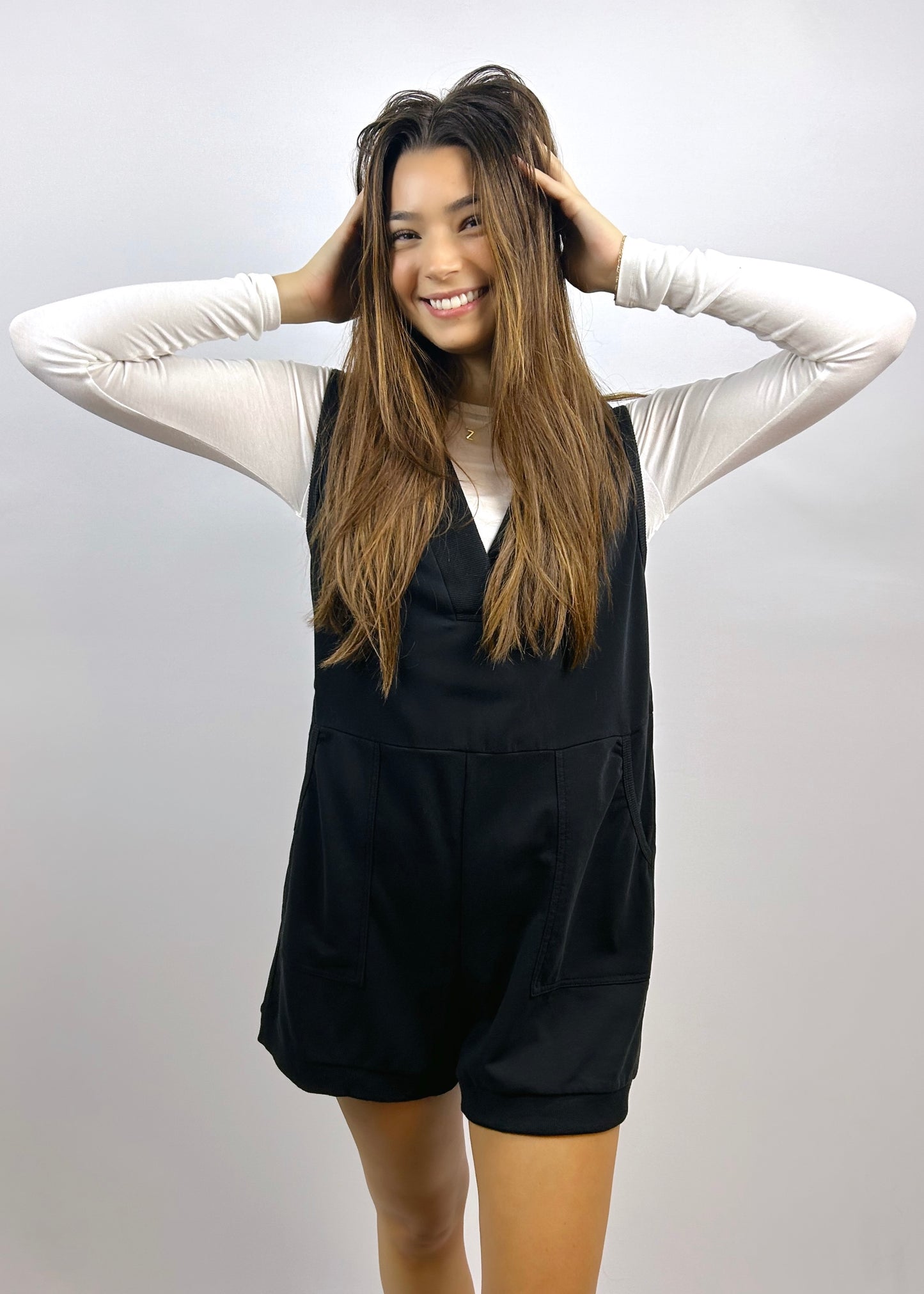 Solid V-neck Sleeveless Romper | Black - CC Boutique