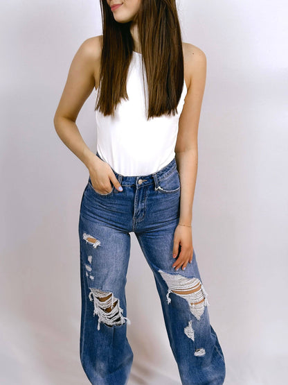 90's Vintage High Rise Distressed Jeans