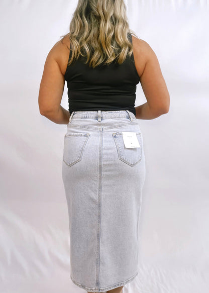 Denim Midi Skirt with Front Slit - CC Boutique