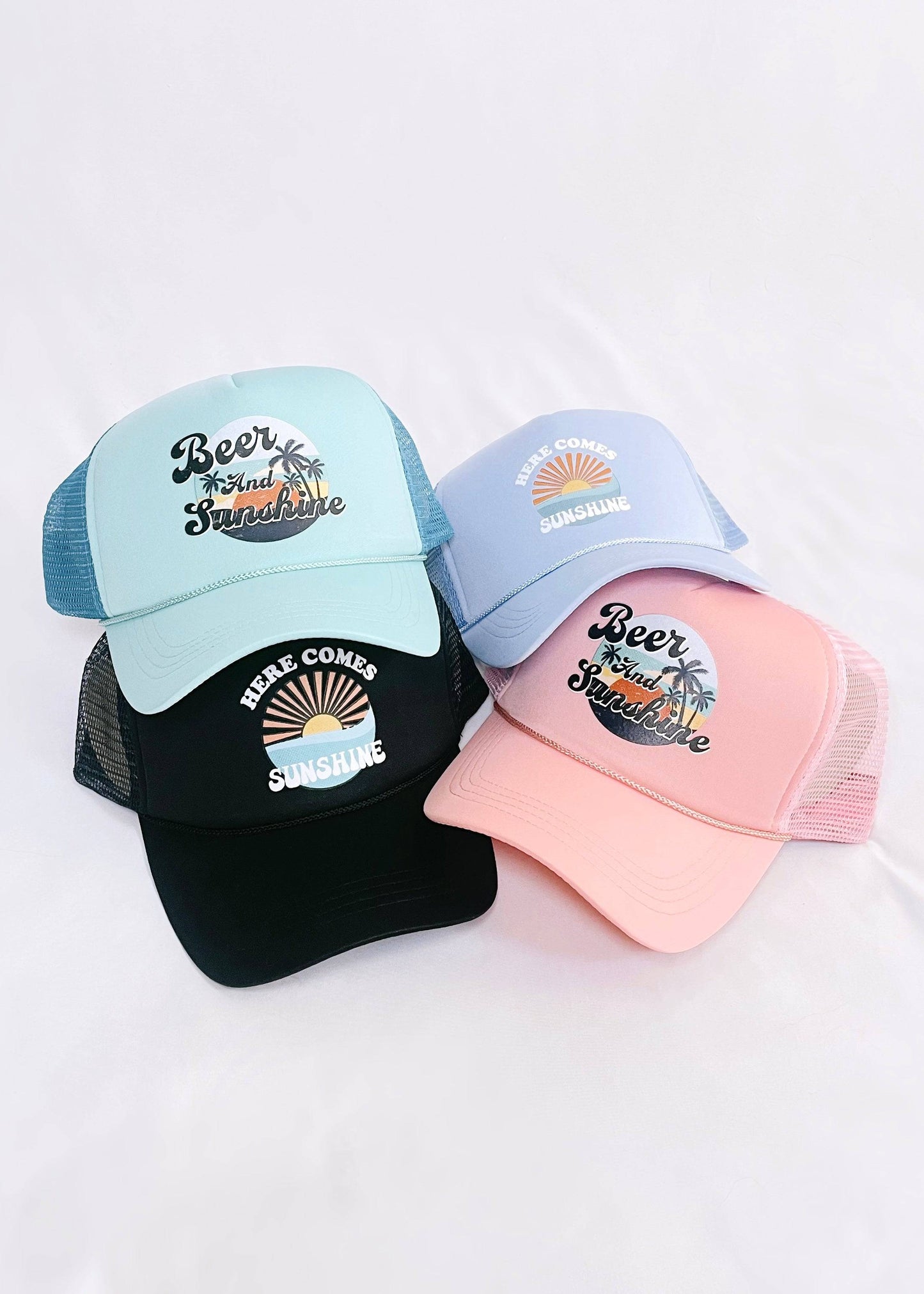Here Comes Sunshine Trucker Hat | Baby Blue - CC Boutique
