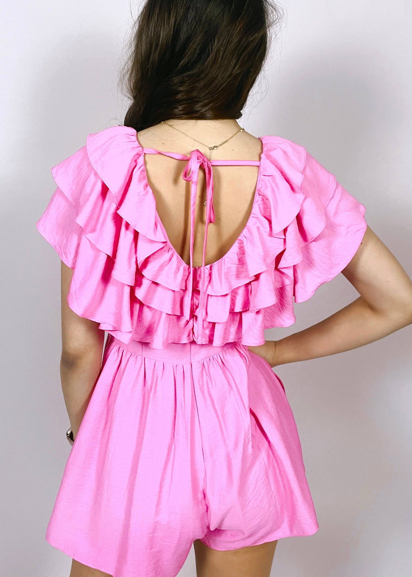 Romper with Ruffled Sleeves | Pink - CC Boutique