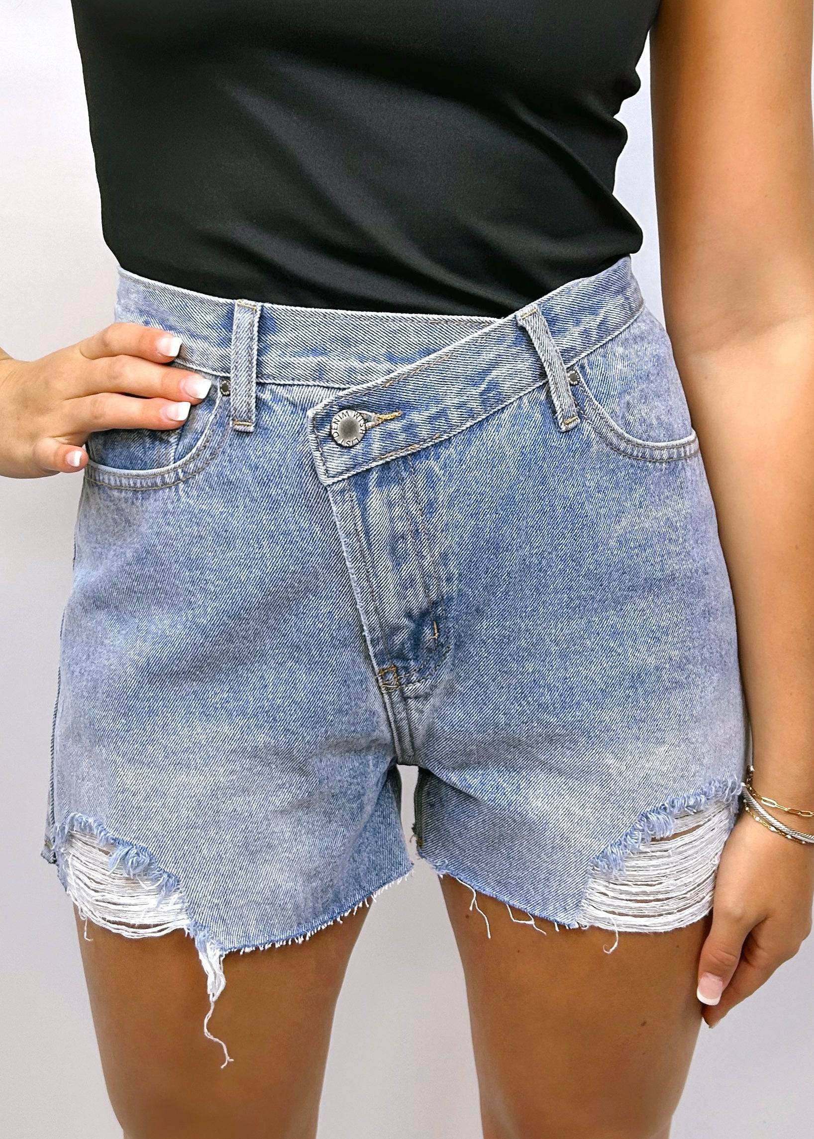 Crossover Mid-Rise Denim Shorts - CC Boutique