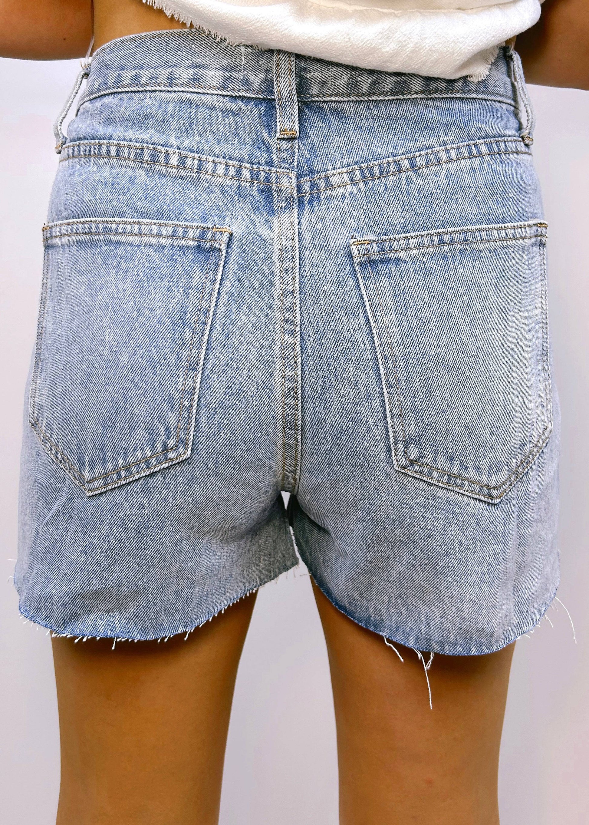 Crossover Mid-Rise Denim Shorts - CC Boutique