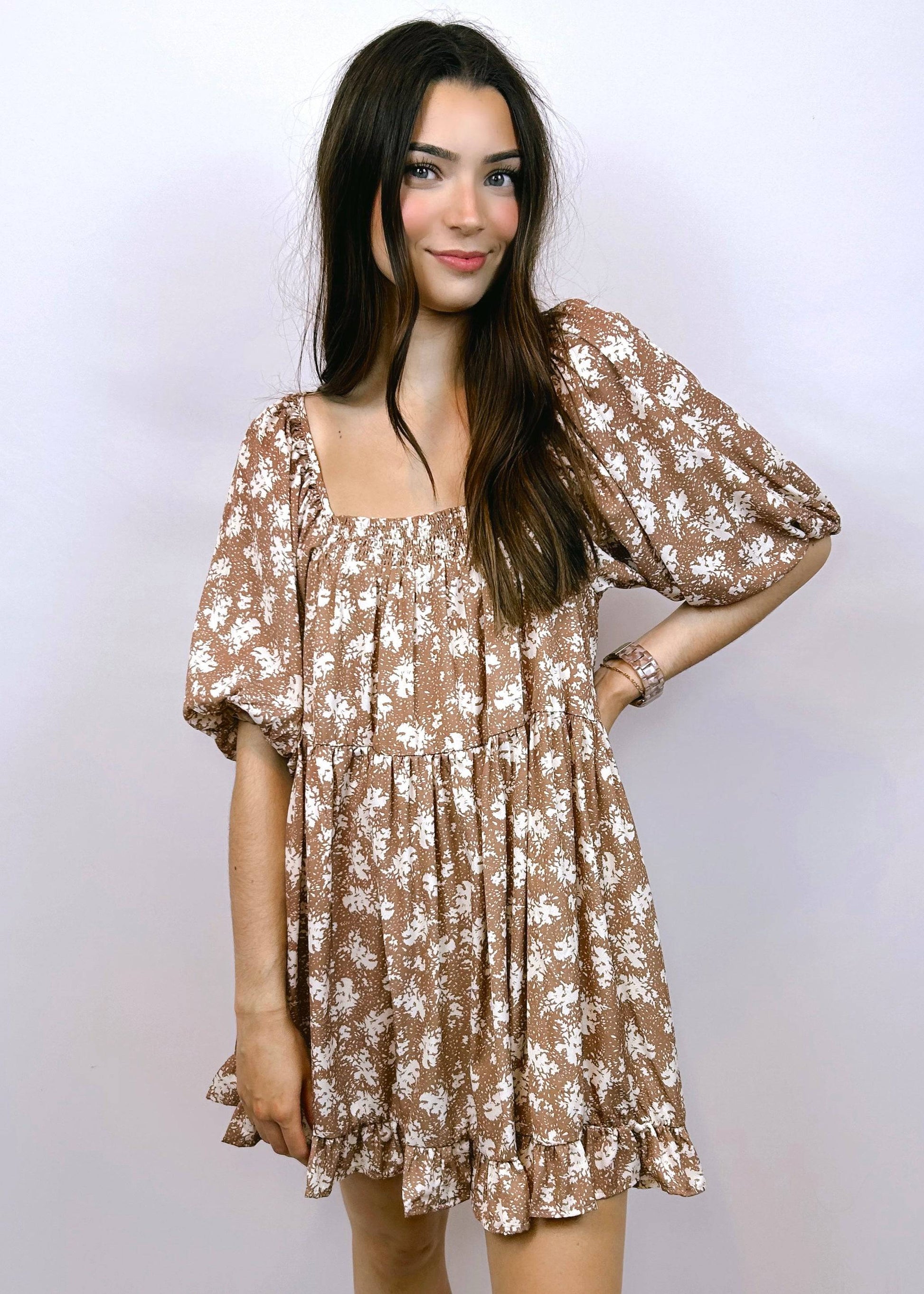 Floral Babydoll Dress | Light Brown - CC Boutique