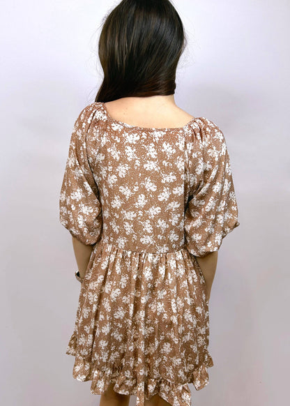 Floral Babydoll Dress | Light Brown - CC Boutique