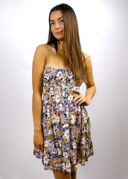 Floral Strapless Dress | Navy - CC Boutique