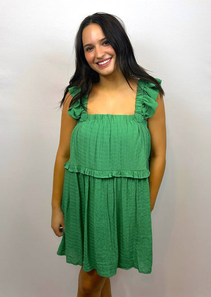 Ruffled Babydoll Dress | Kelly Green - CC Boutique