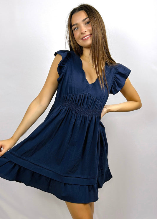 Scalloped Neckline Dress | Navy - CC Boutique