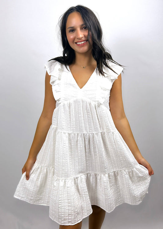 Sleeveless Ruffle Tiered Mini Dress | White - CC Boutique