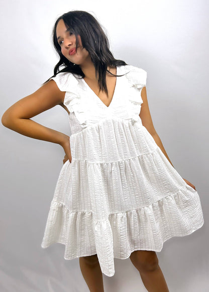 Sleeveless Ruffle Tiered Mini Dress | White - CC Boutique