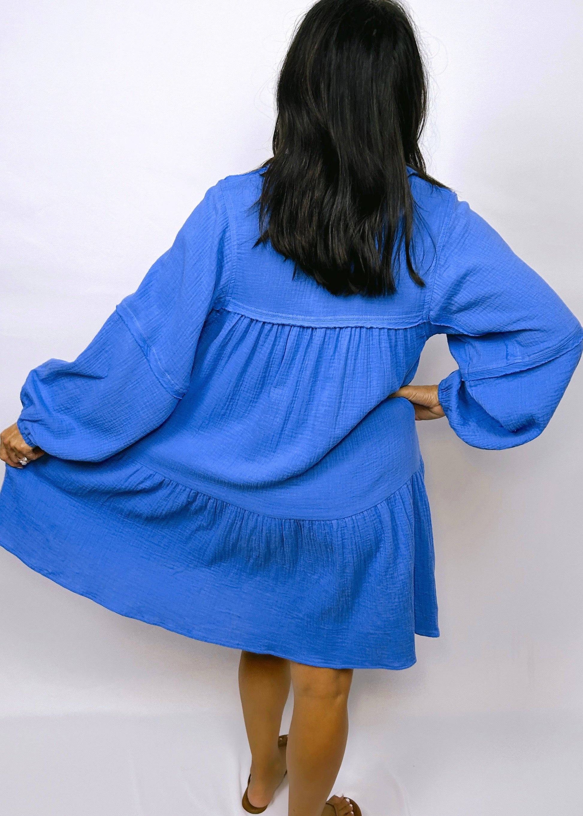 Tiered High-Low Gauze Dress | Blue - CC Boutique
