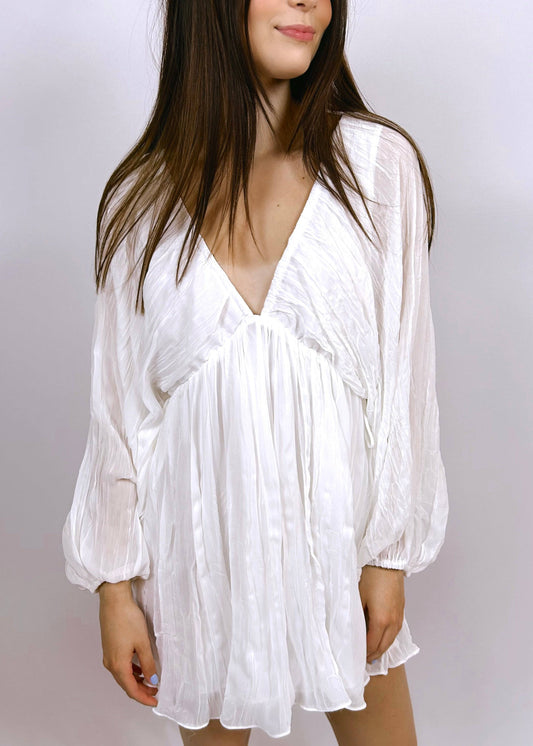 Flowy Boho V-neck Mini Dress | White - CC Boutique