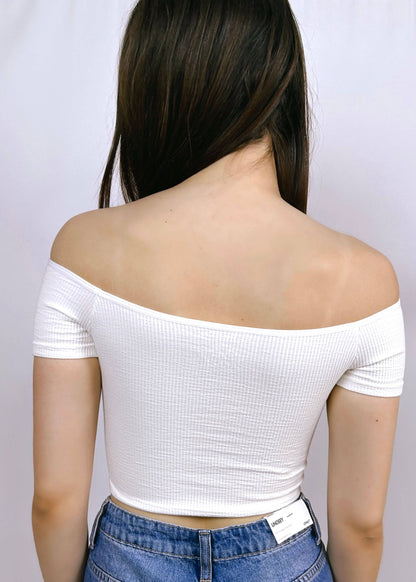 Ribbed Off-the-Shoulder Top | White - CC Boutique