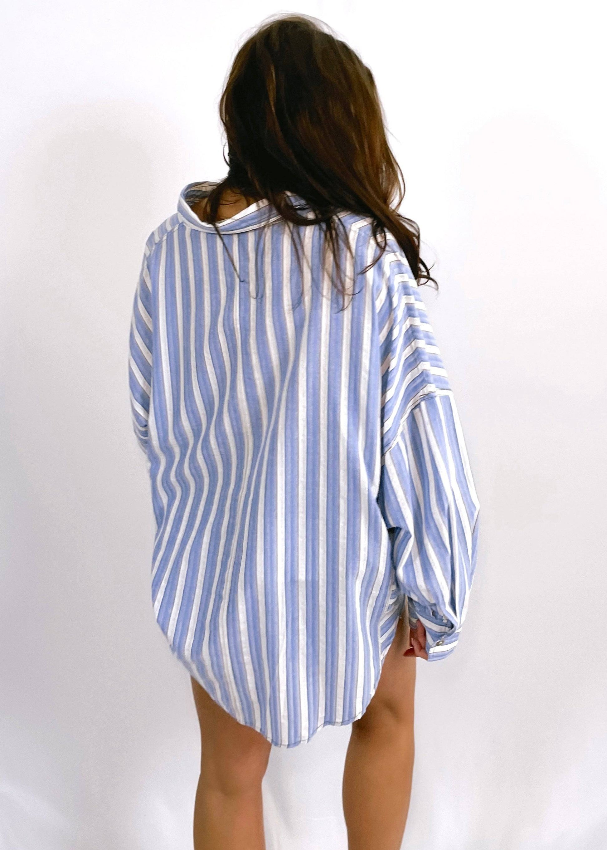 Oversized Striped Button Down Shirt - CC Boutique