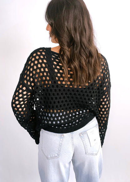Crochet Long Sleeve Top | Black - CC Boutique