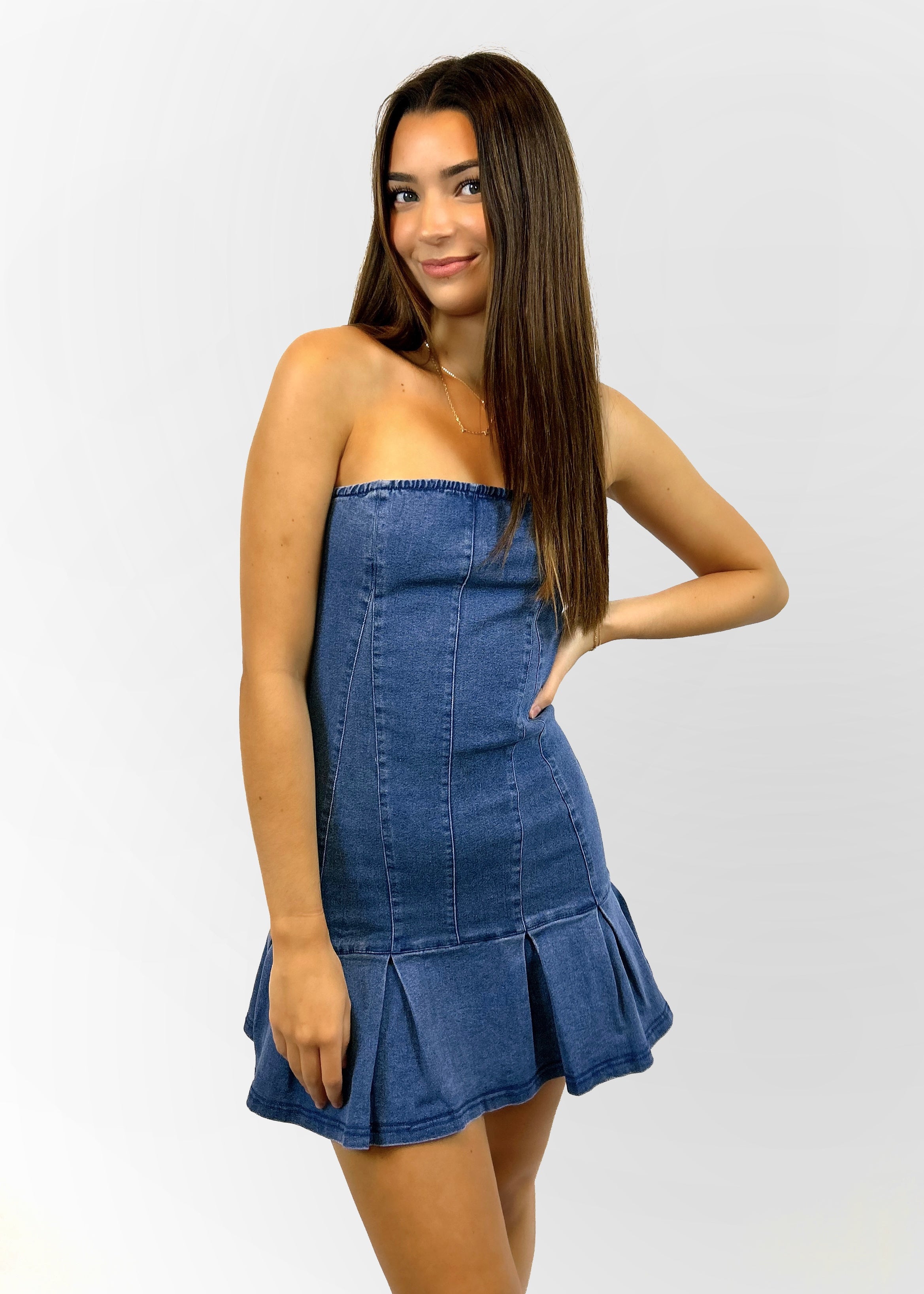 Denim Blue Mini Dress - Ruffled Mini Dress - Puff Sleeve Dress - Lulus