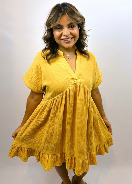 V-Neck Tiered Dress | Soft Yellow - CC Boutique