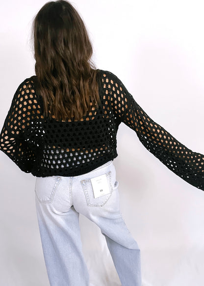 Crochet Long Sleeve Top | Black - CC Boutique